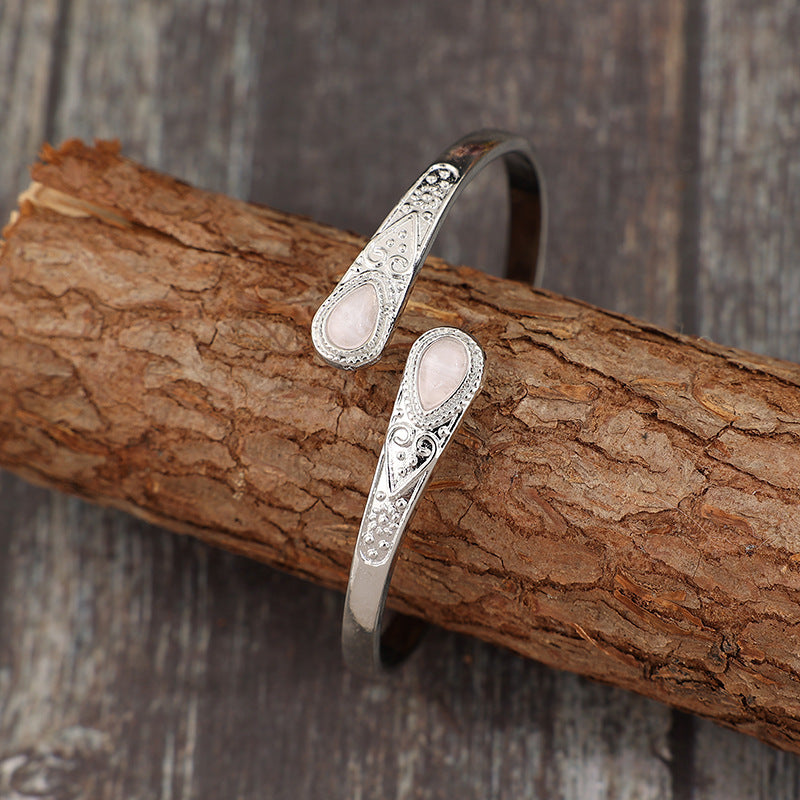 Wholesale Retro Carved Gemstone Alloy Bracelet - Adjustable Boutique Resale