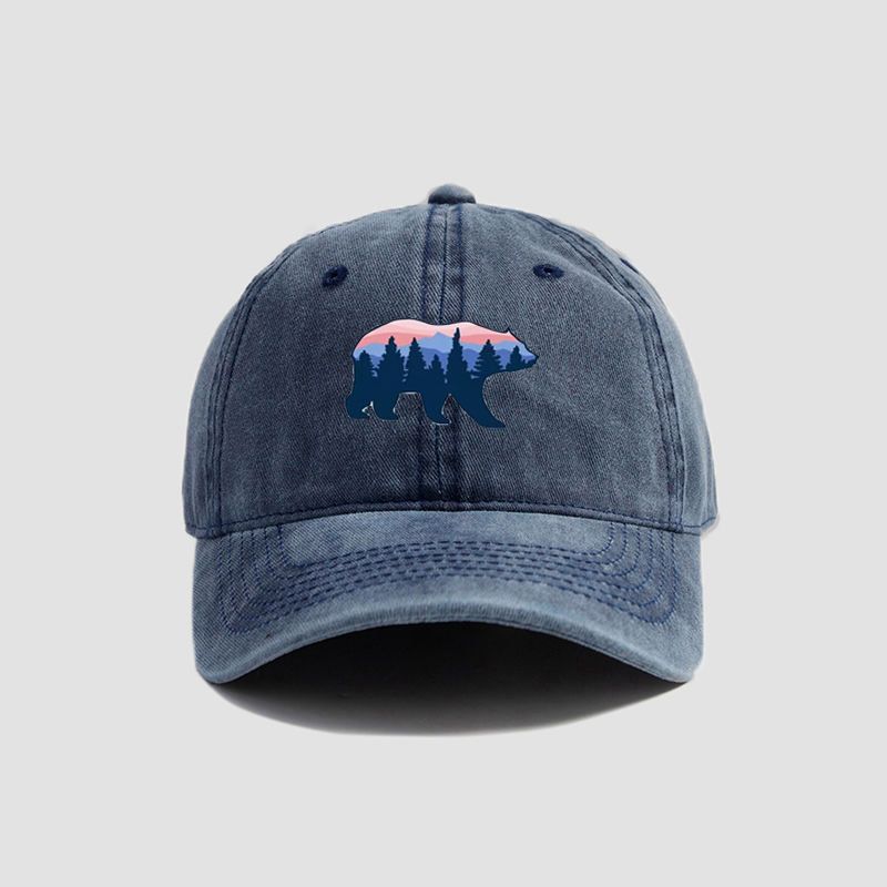 Wholesale distressed washed vintage hat personalized forest bear printed baseball cap
