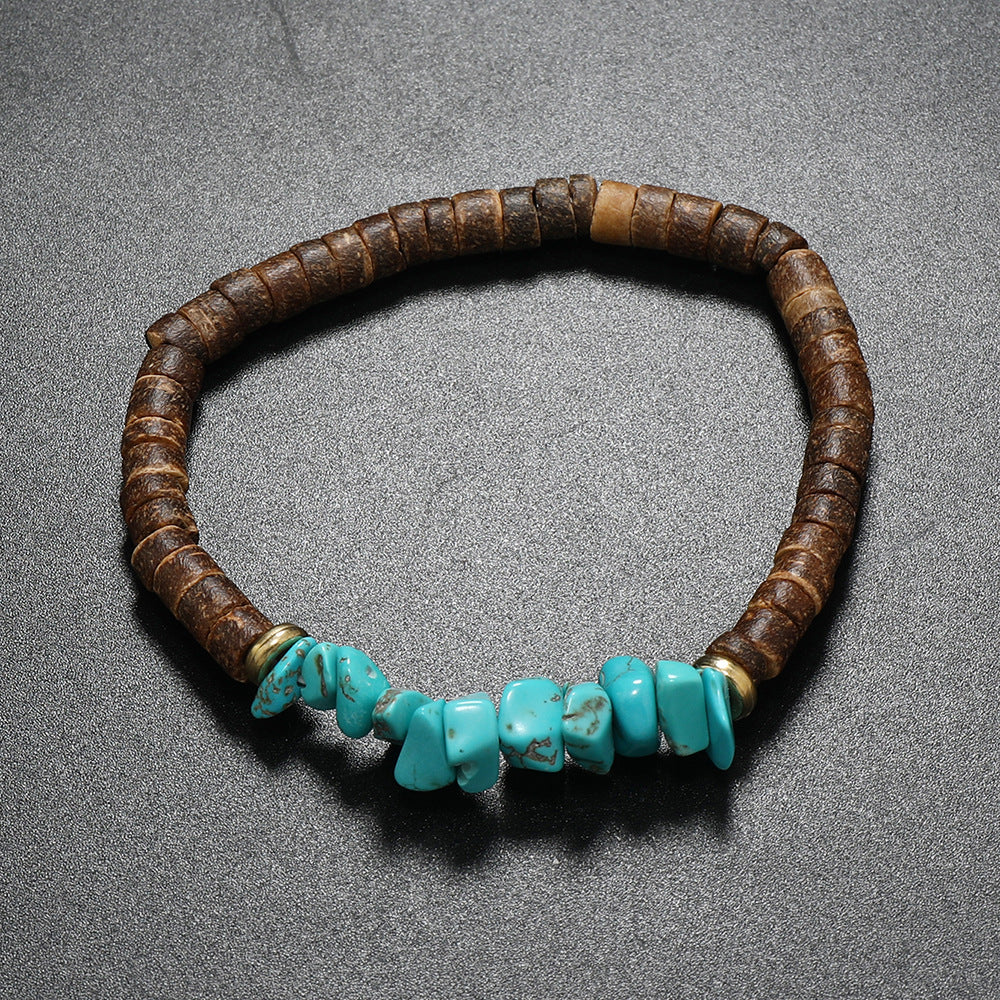 Wholesale 3pcs nut Shell Wood Bead Turquoise Bracelet