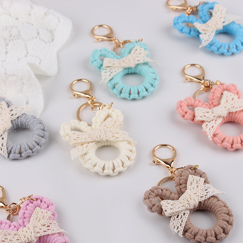 Wholesale Bunny Pendant Handmade Woven Cotton Keychain