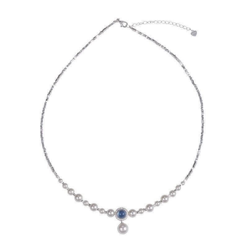 Wholesale  aquamarine pearl necklace light luxury clavicle chain