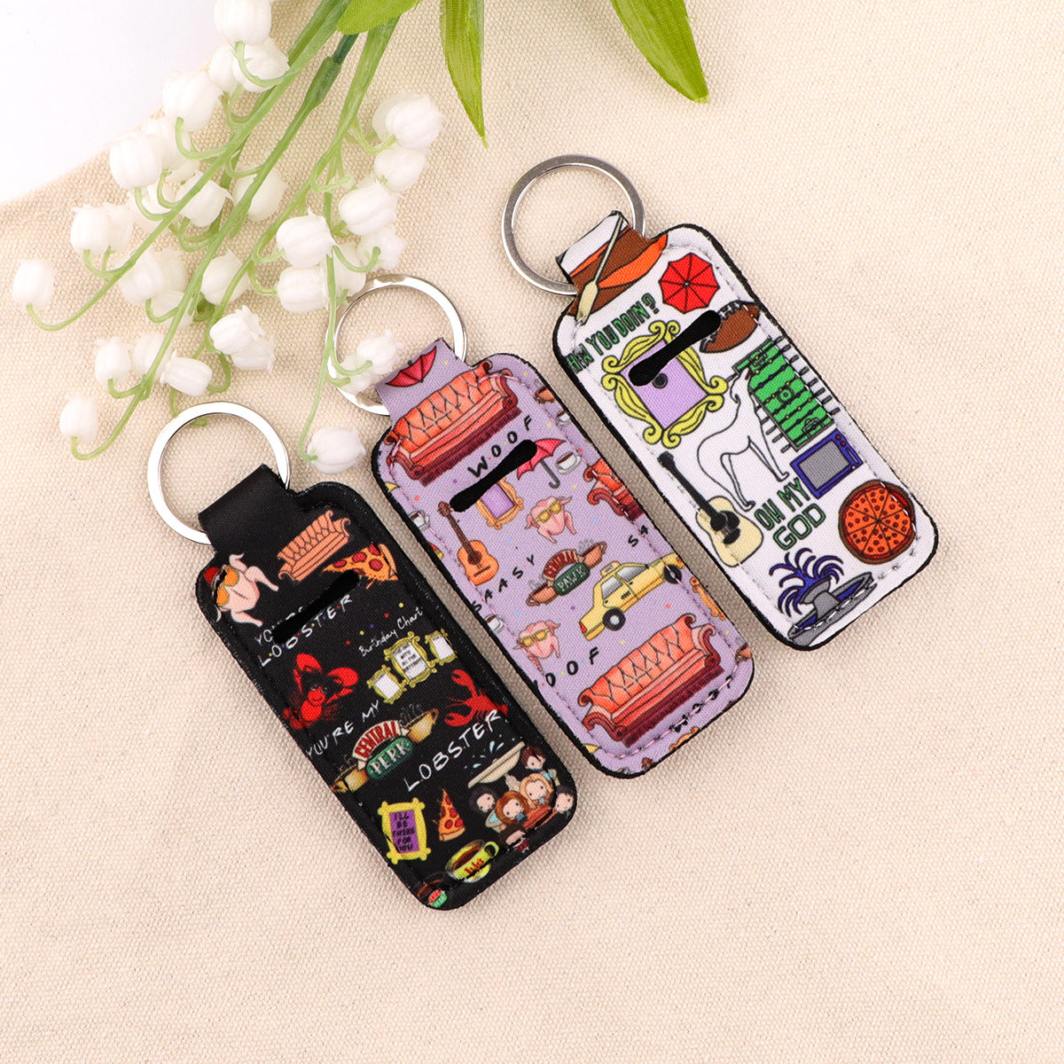 Wholesale 6pcs  Cartoon Protective Case Keychain Lipstick Case Keychain