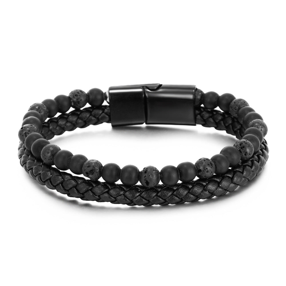 Wholesale Men S Chic Braided Leather Bracelet With Tiger Eye And Volcanic Stone Beads Magnetic Clasp Fashion Accessory For Boutique Resale