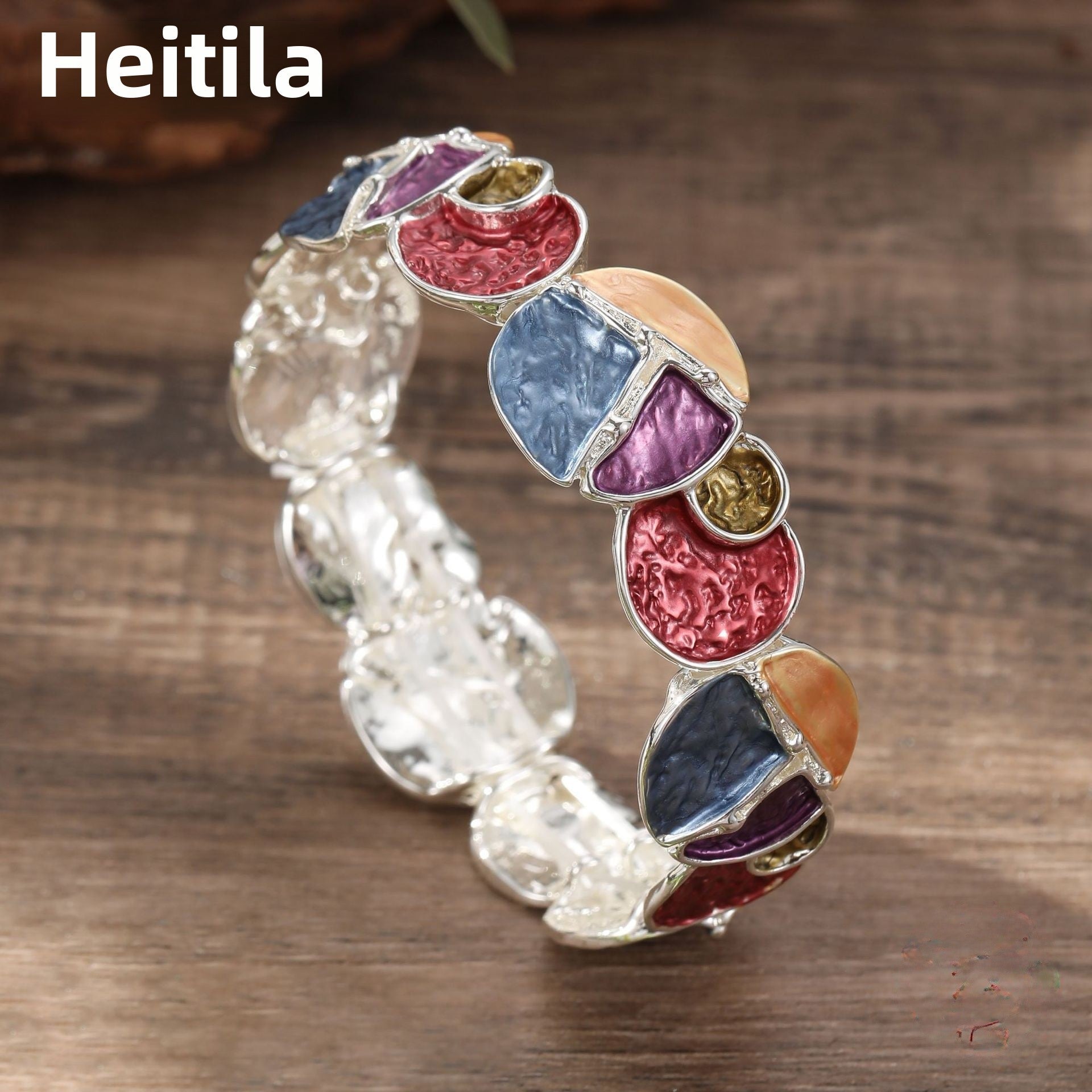 Wholesale Elegant Enamel Color round Geometric Line Petal Elastic Bracelet