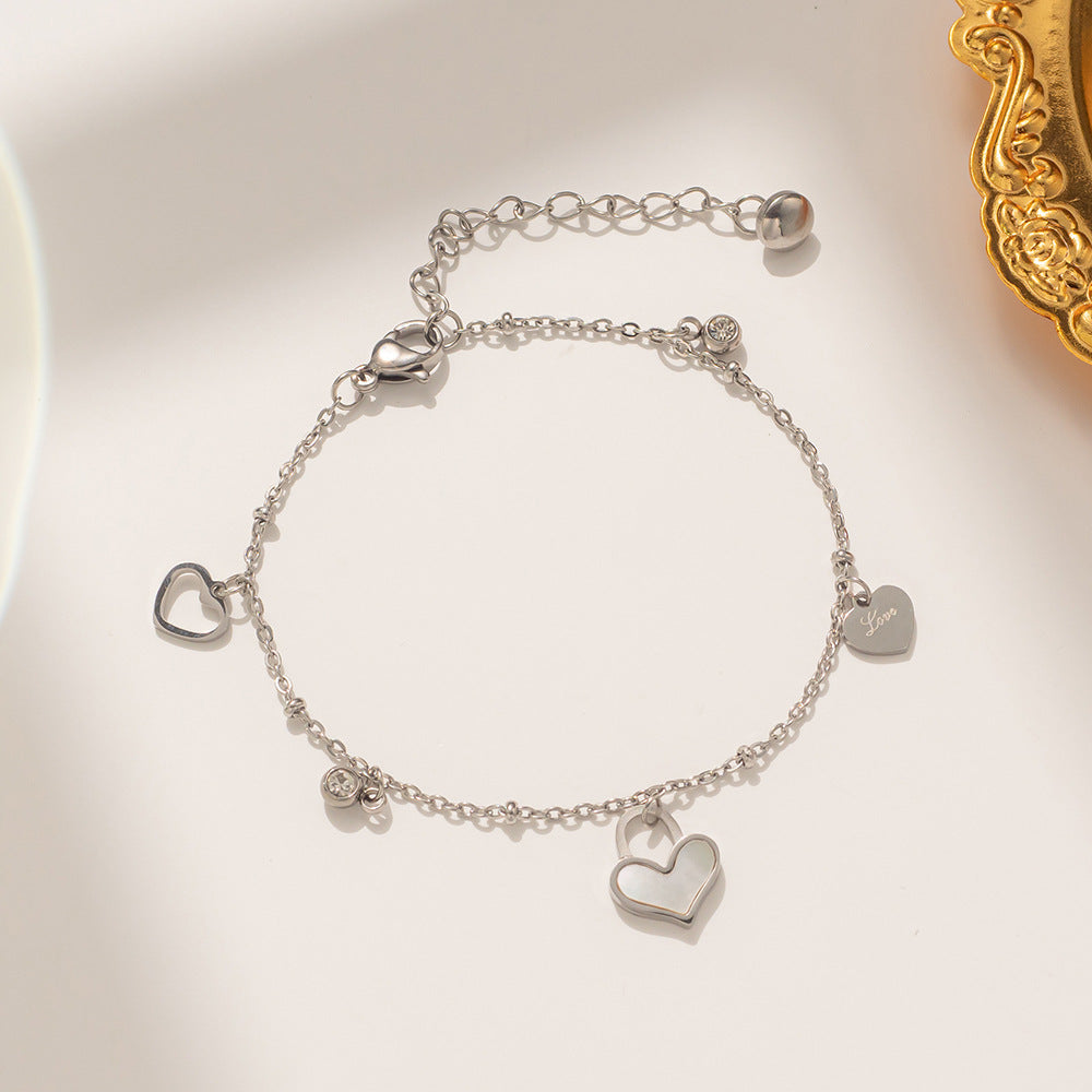 Wholesale Titanium Steel Bracelets with Diamond Beads Shell Hollow Heart Bracelets ACC-BT-Kucai001