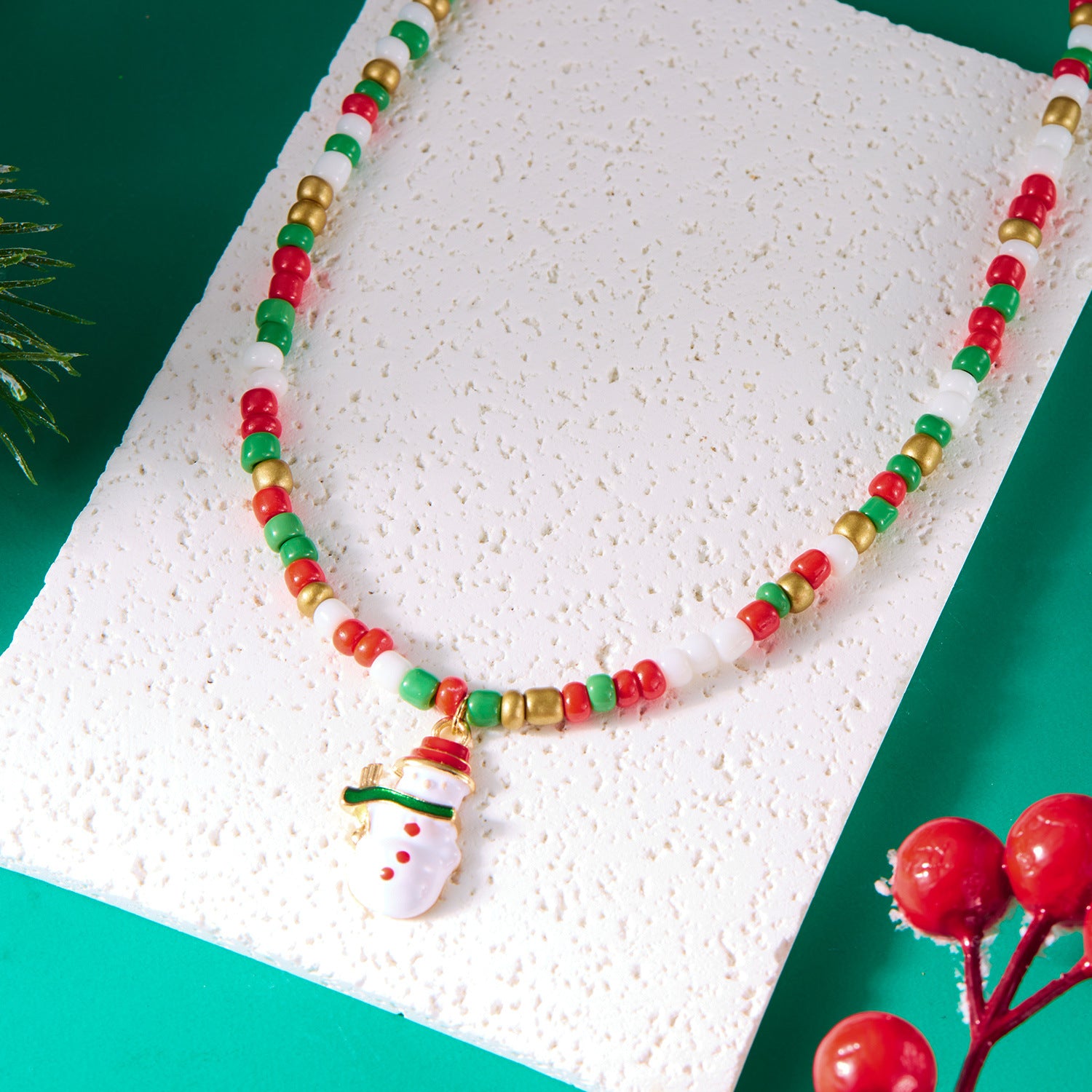 Wholesale Rice Bead Christmas Tree Cane Necklace