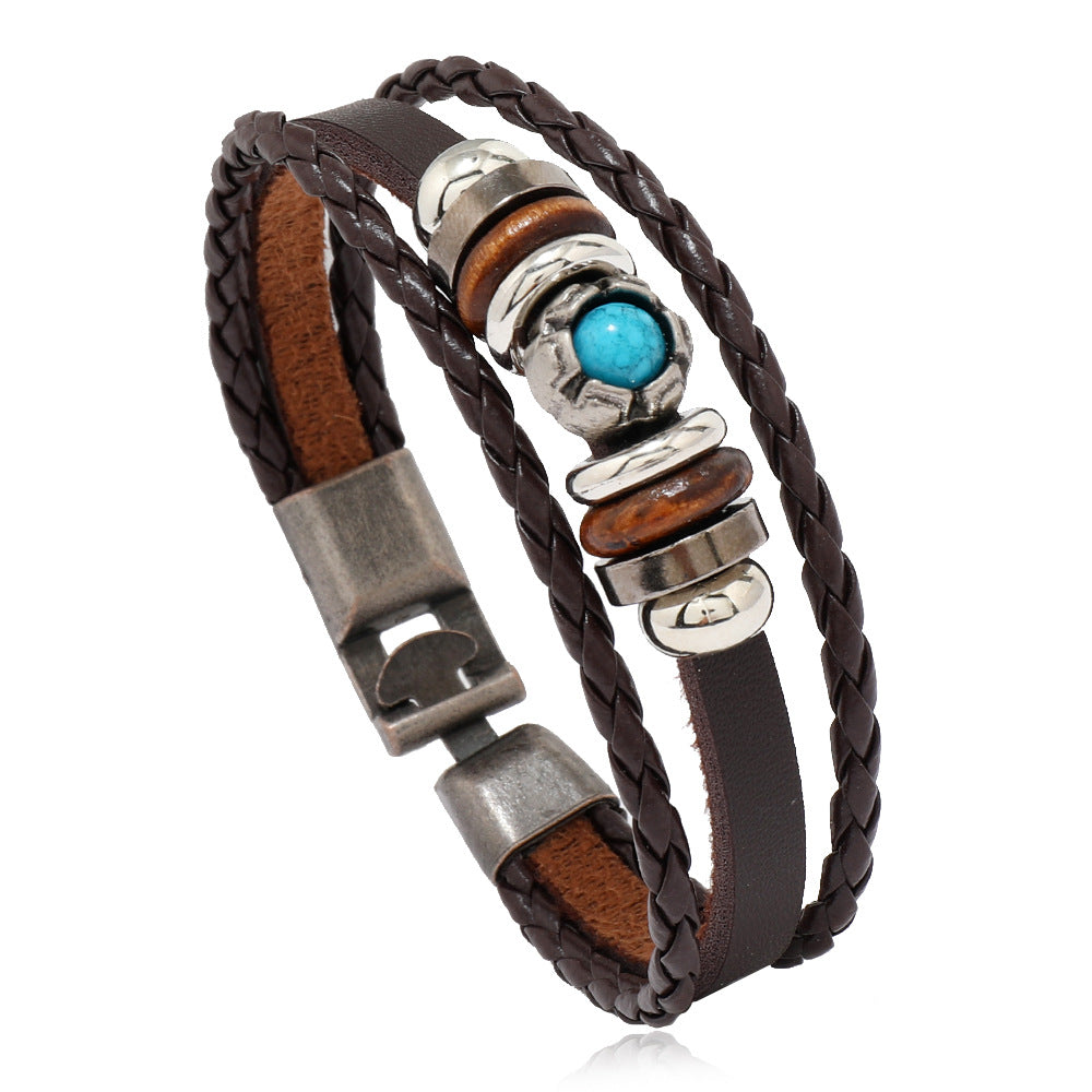 Wholesale 2PCS Leather Ethnic Style Multi-Layer Bracelet