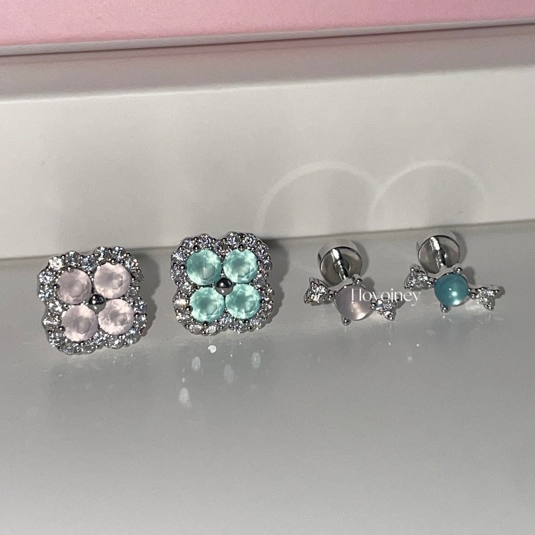 Wholesale Hovoiney Protein Four-leaf Flower Zircon Ear Studs Titanium Steel Earrings ACC-ES-Qiuy003