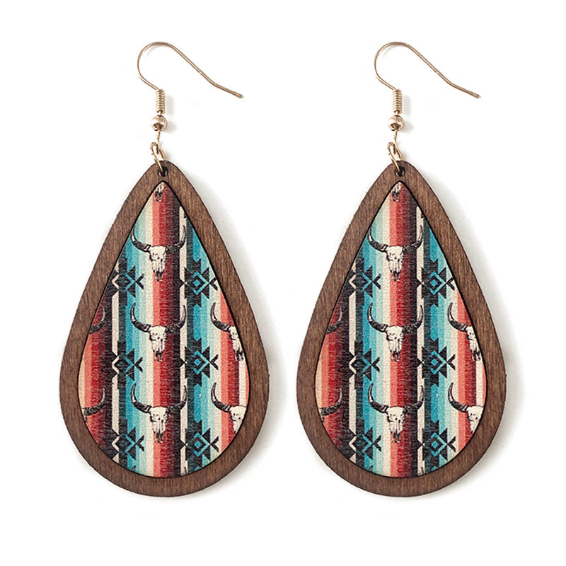 Wholesale Western Style Vintage Wood Earrings Aztec Water Drop Earrings ACC-ES-XinChuan040