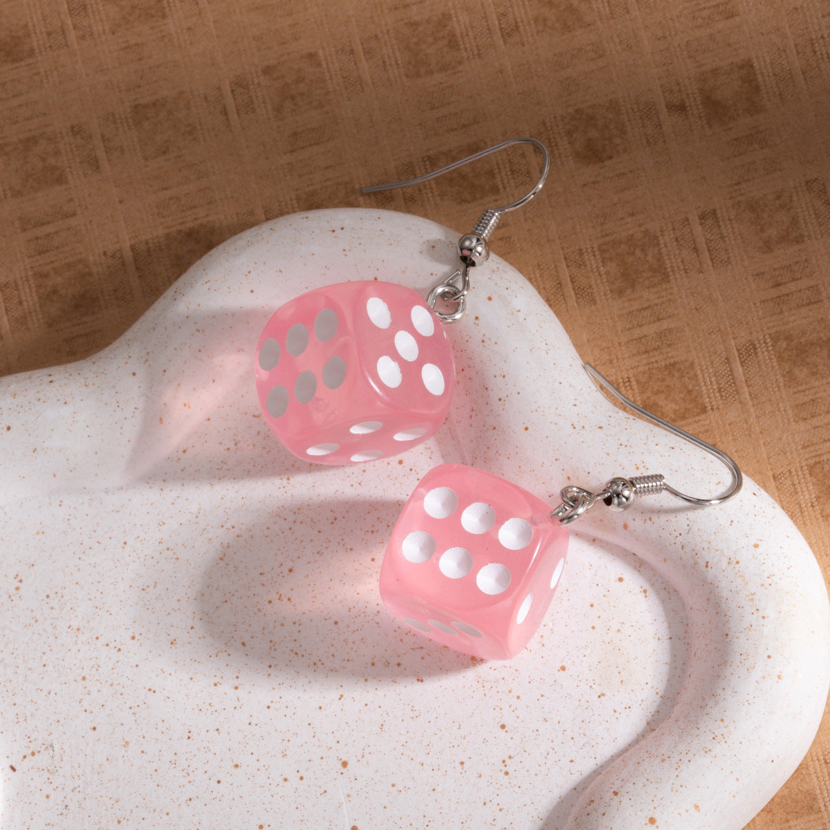 Wholesale Creative Three-dimensional Resin Pink Dice Ear Hook Light Luxury Earrings