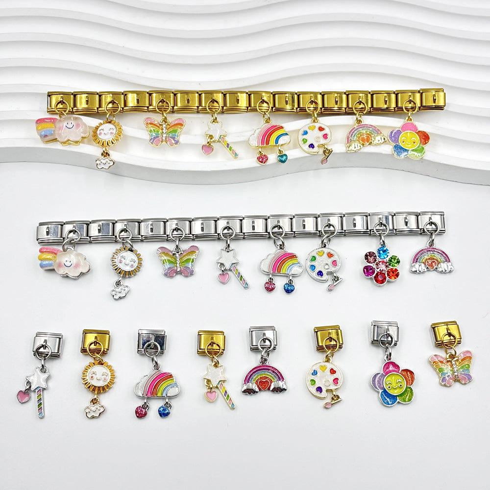 Wholesale Italian Charm Bracelet 9mm DIY Cartoon Butterfly Cloud Pendant Series Creative Stainless Steel Composable Bracelet