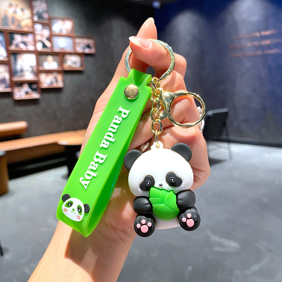 Wholesale Cartoon Panda Holding Bamboo PVC Soft Adhesive Cute Keychain ACC-KC-XinShu020