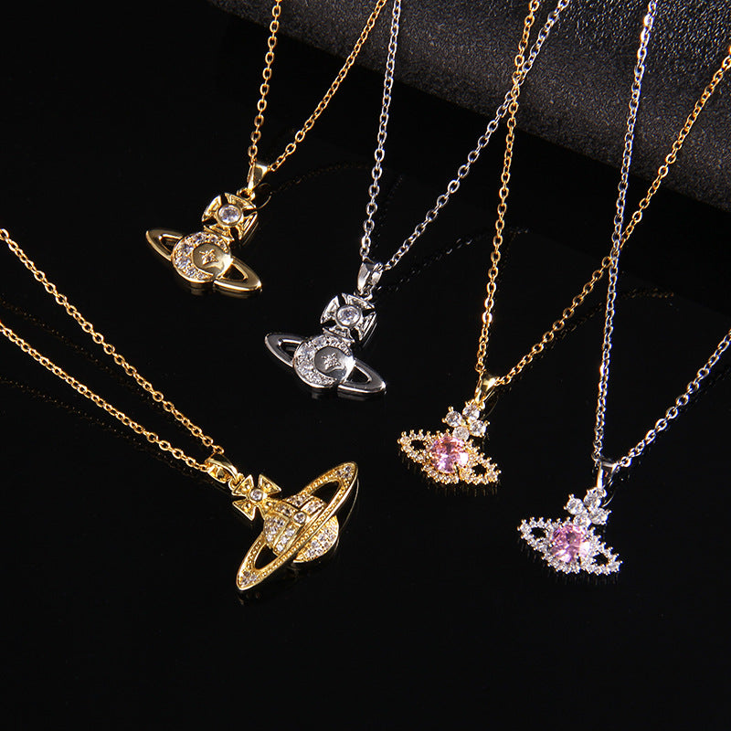 Wholesale saturn necklace with zircon pendant necklace ACC-NE-Rongc005