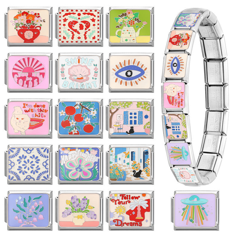 Wholesale 9mm Italian Charm Starter Bracelets DIY square Single Section Creative Stainless Steel Composable Bracelet