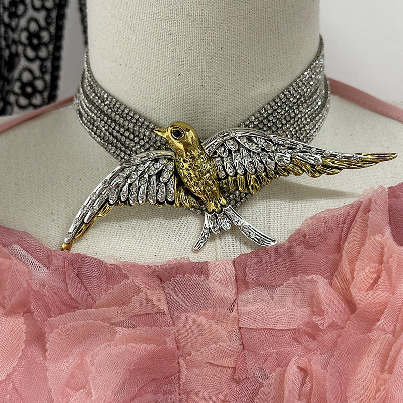 Wholesale multi-layer diamond chain flying bird swallow necklace