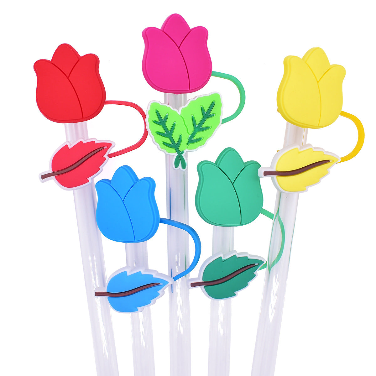 Wholesale Random 100pcs Tulip Straw Tube Cap 10mm Soft Glue Straw Decoration Straw Cover ACC-SCR-RYY033