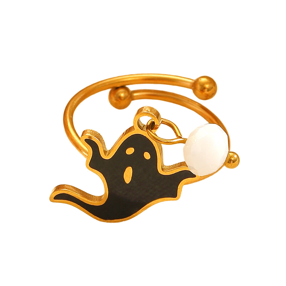 Wholesale  Stainless Steel Open Ring with Ghost Pumpkin Pendant - Jewelry Accessory