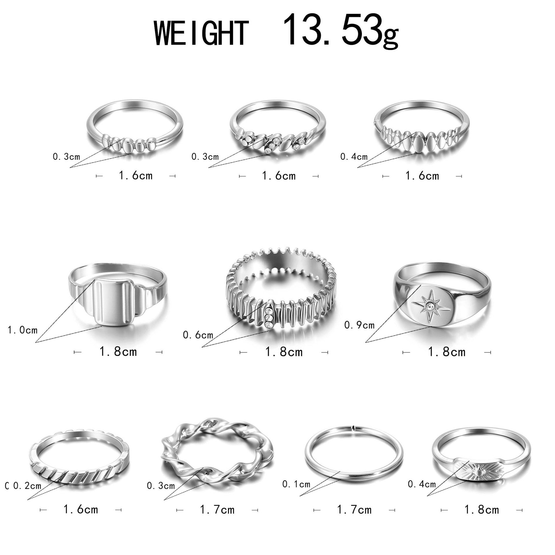 Wholesale 10pcs Eight-Pointed Star Diamond Ring