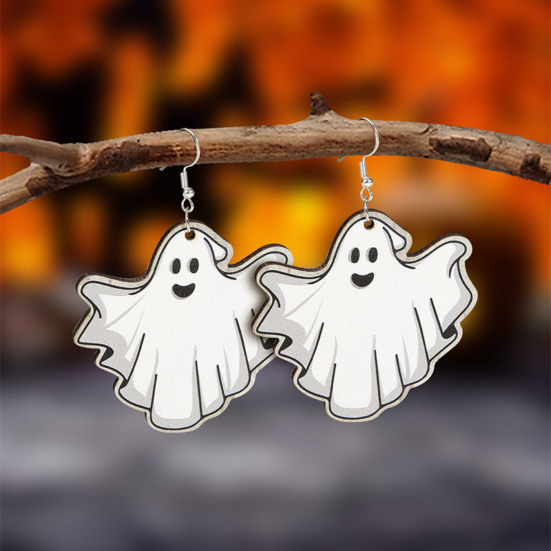 Wholesale Wood  Earrings Pumpkin Skull Bat  Fashion Accessory for Party Gift