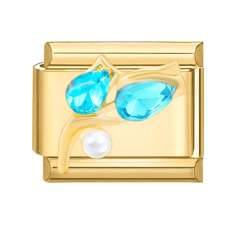 Wholesale Italian Beaded Bracelet 9mm DIY Splicing Removable Gold Bottom Diamond Pendant Series Stainless Steel Combinable Bracelet