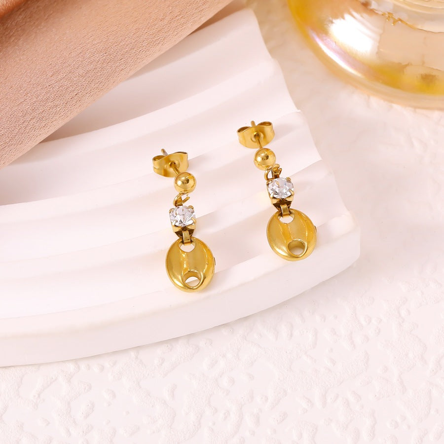 Wholesale  18K Gold Shaped Buckle Inlaid Zircon Necklace Bracelet Earrings Women' s Stainless Steel