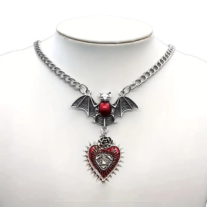 Wholesale Gothic Vampire Bat Pendant Necklace,  Red Blood Mirror Design,  Trendy Jewelry Accessory