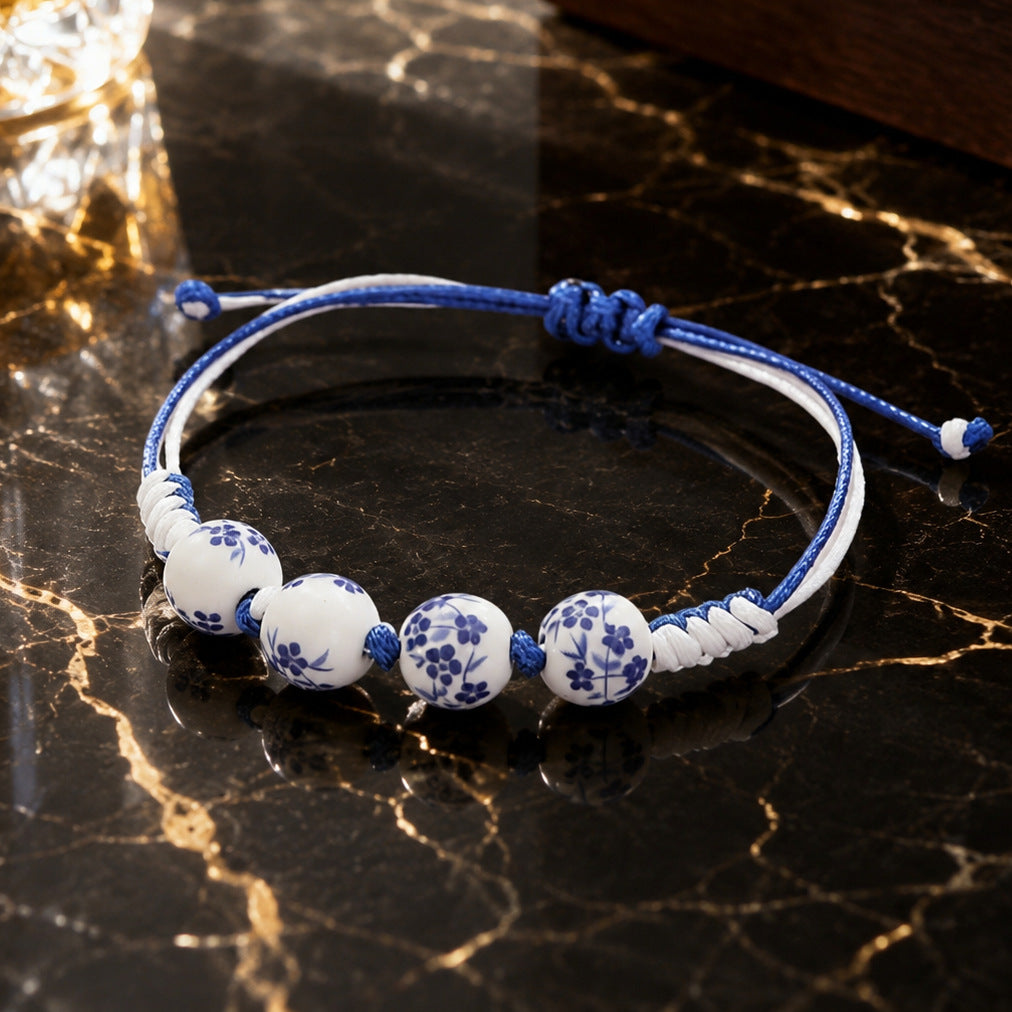 Wholesale Vintage Blue and White Porcelain Ceramic Bracelet Cross Pendant Bow Fashion Jewelry Gift