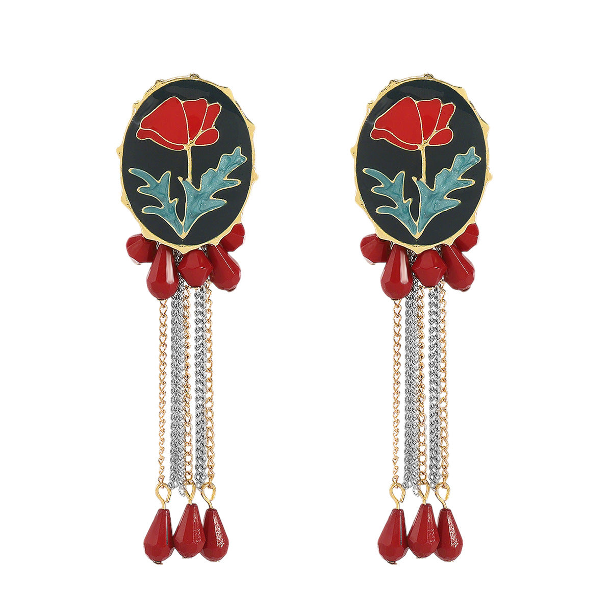 Wholesale Exaggerated Multi-layer Tassel Oil Drop Flower Earrings