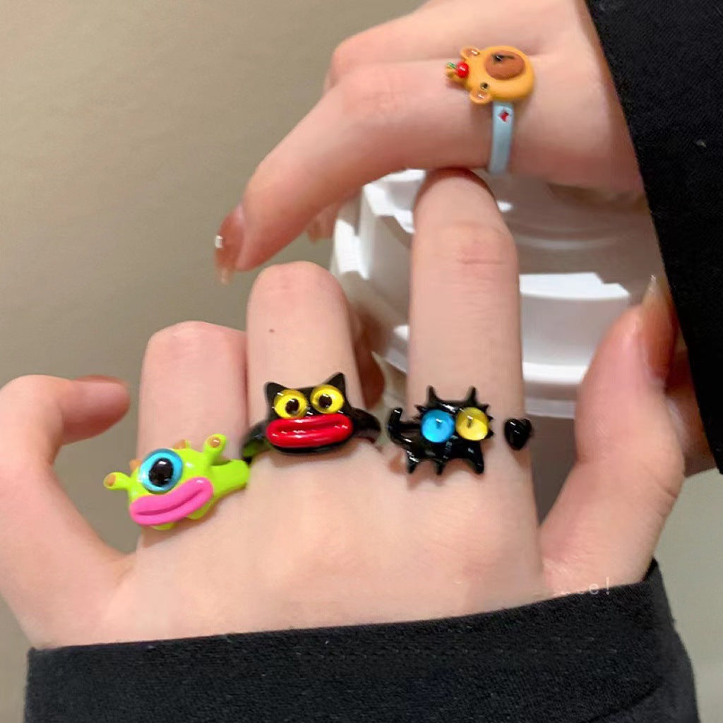 Wholesale Cute Ugly Cute Cartoon Oil Dropping Opening Ring