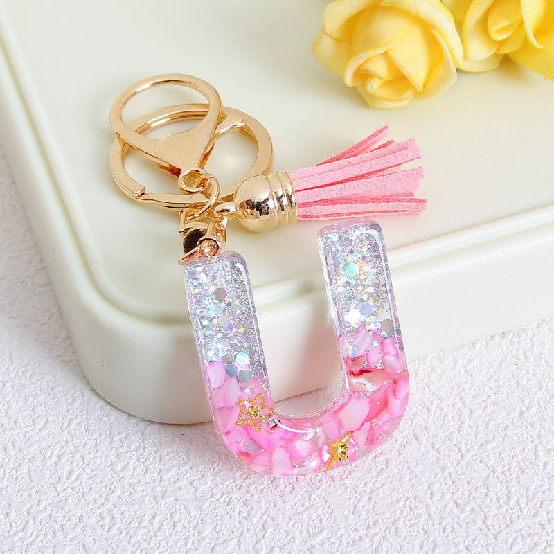 Wholesale Glitter 26 English Letter Tassel Keychain