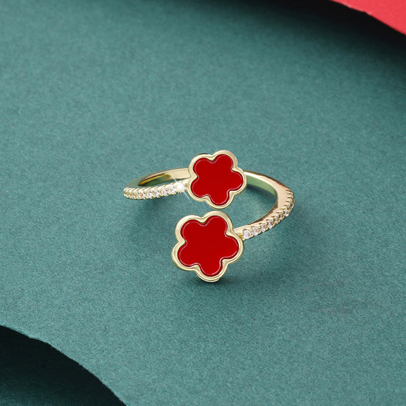 Wholesale Five Petal Flower Open Ring Adjustable Ring ACCVIP-RS-ZhuoM001