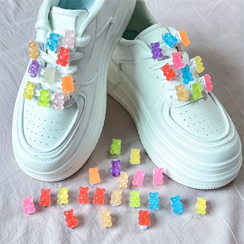 Wholesale 10pcs/ packMixed Color Luminous Bear Gummy Shoelace Decorative Buckle Cartoon Cute Shoe Buckle Shoe Accessories Women Fashion sneaker Accessories
