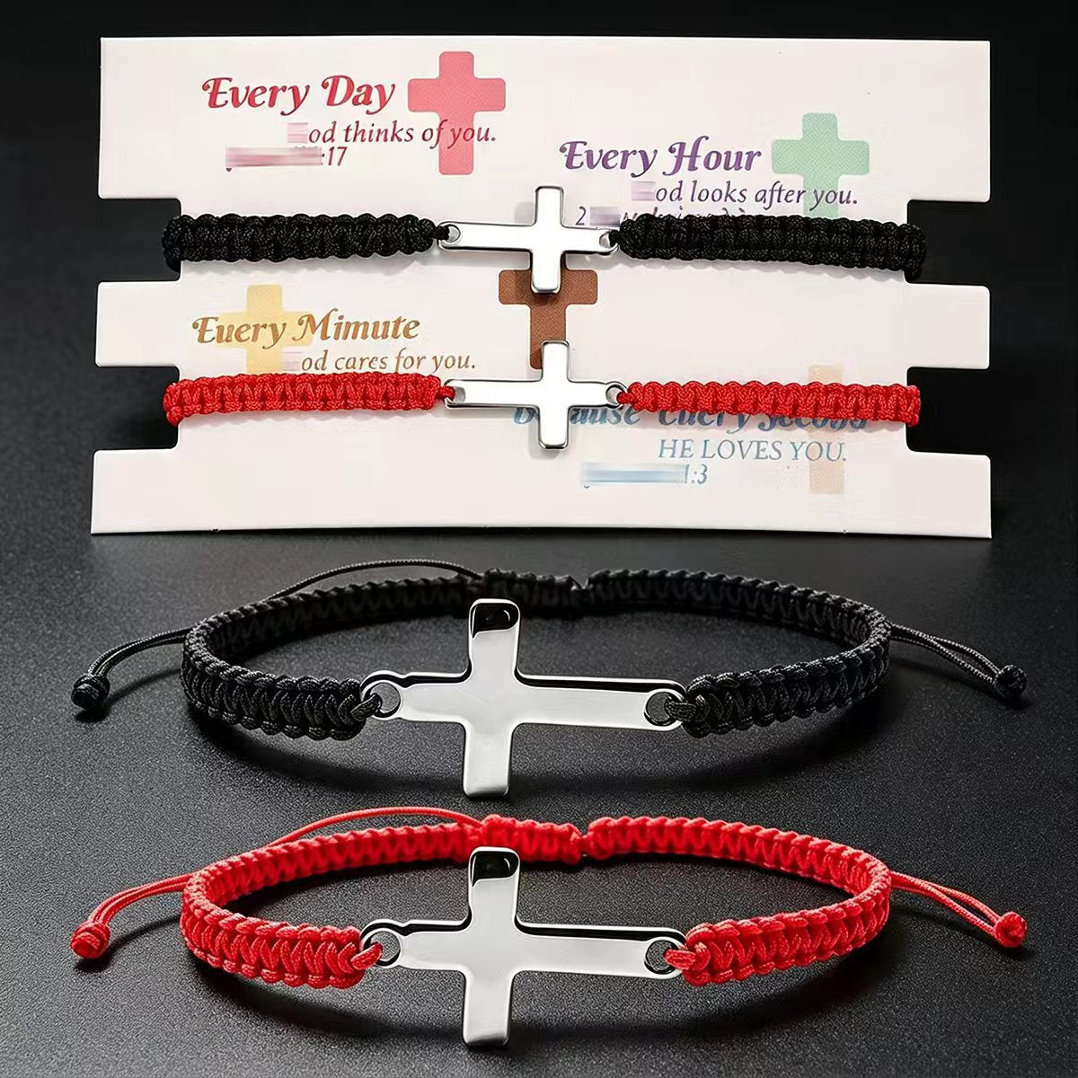 Wholesale Stainless Steel Cross Woven Rope Bracelet Black Red Unisex Couple Gift Chic Fashion Accessory For Resale