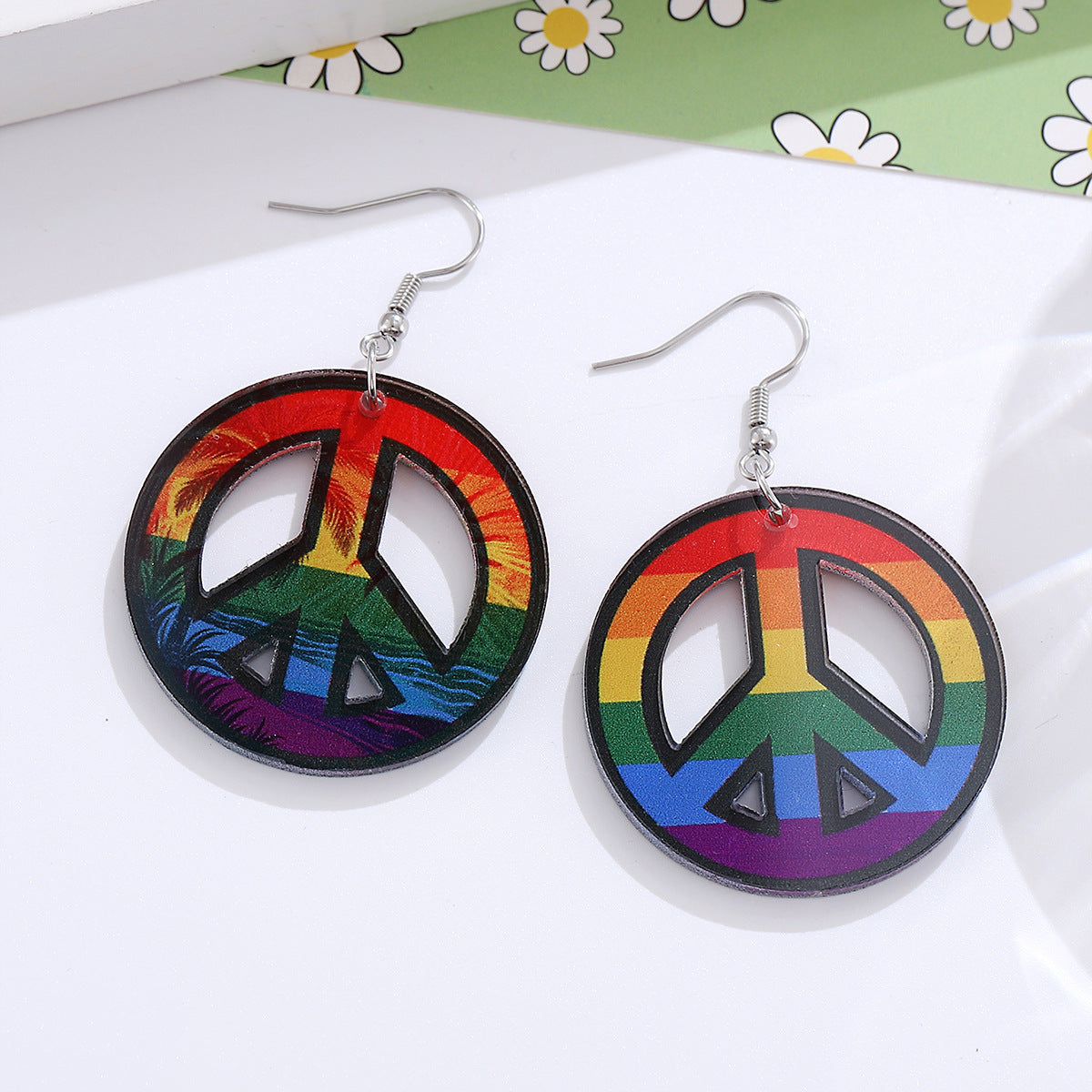 Wholesale Rainbow Peace Symbol Drop Earrings