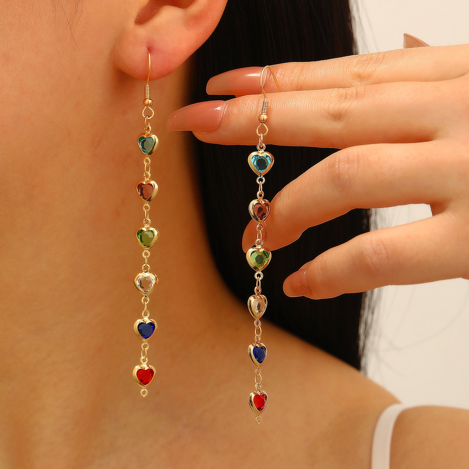 Wholesale Fashion Heart Shape Drop Tassel Earrings For Women Copper Electroplated Colorful Jewelry Accessory Party Wear Resale