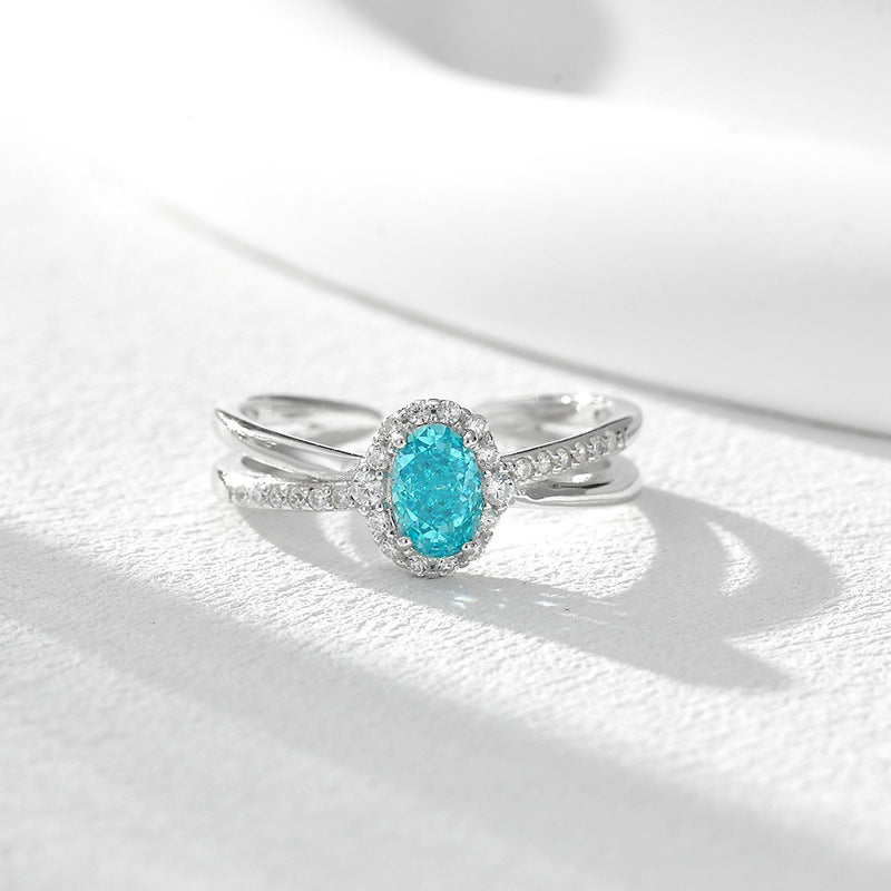 Wholesale Blue Zircon Ring S925 Sterling Silver Ice Flower Stone Jewelry