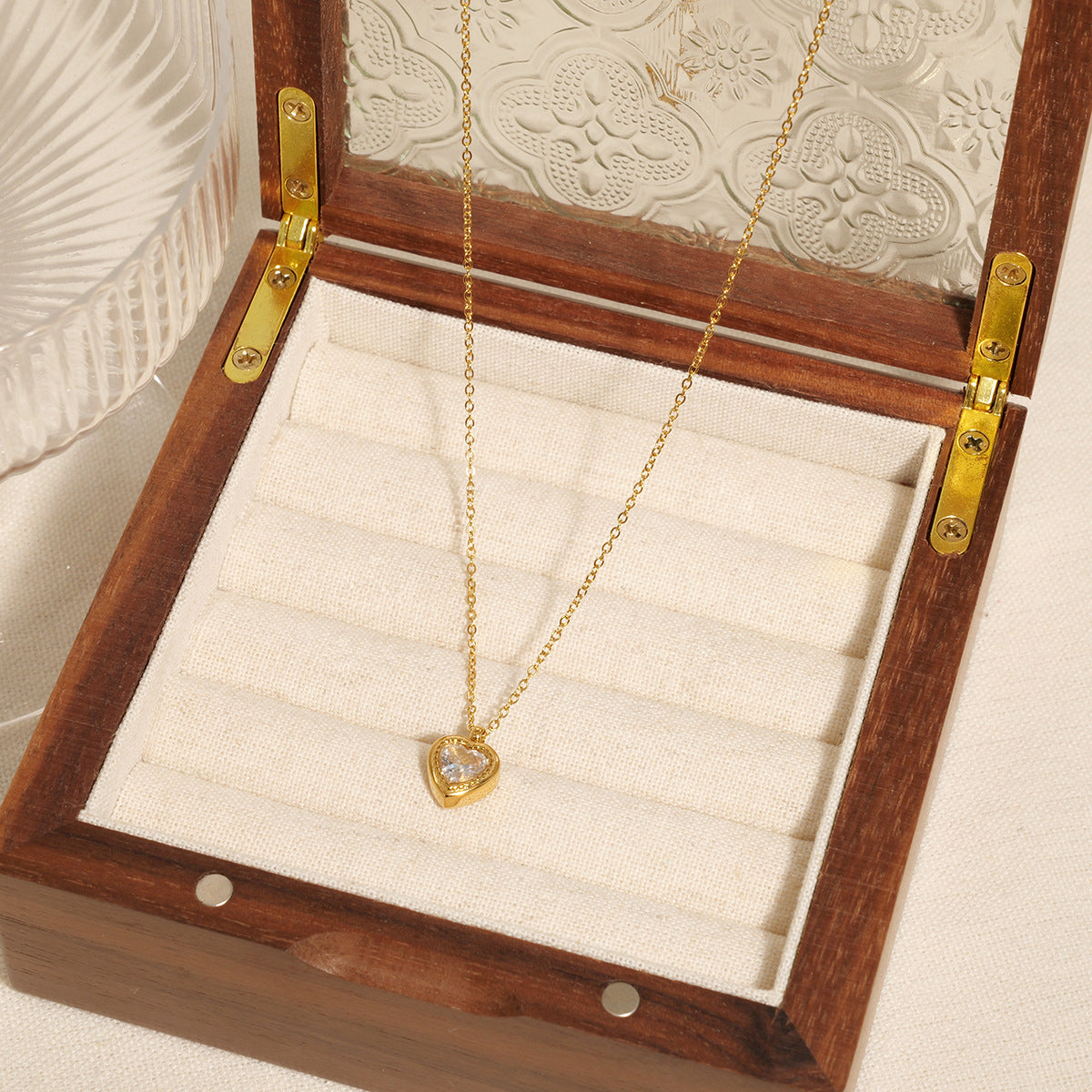 Wholesale White Zircon Inlaid Love Pendant Necklace Titanium Steel Necklace ACC-NE-Mingl006