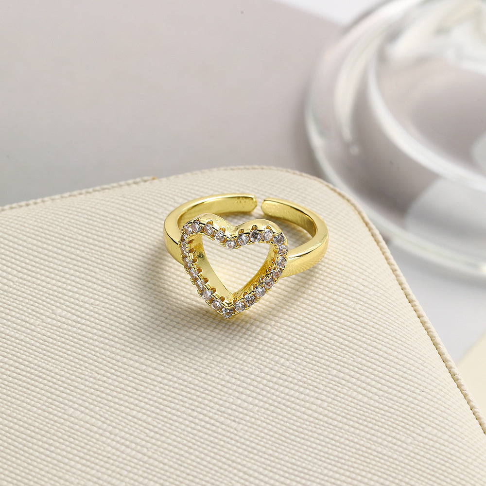 Wholesale Copper inlaid zircon hollow heart ring
