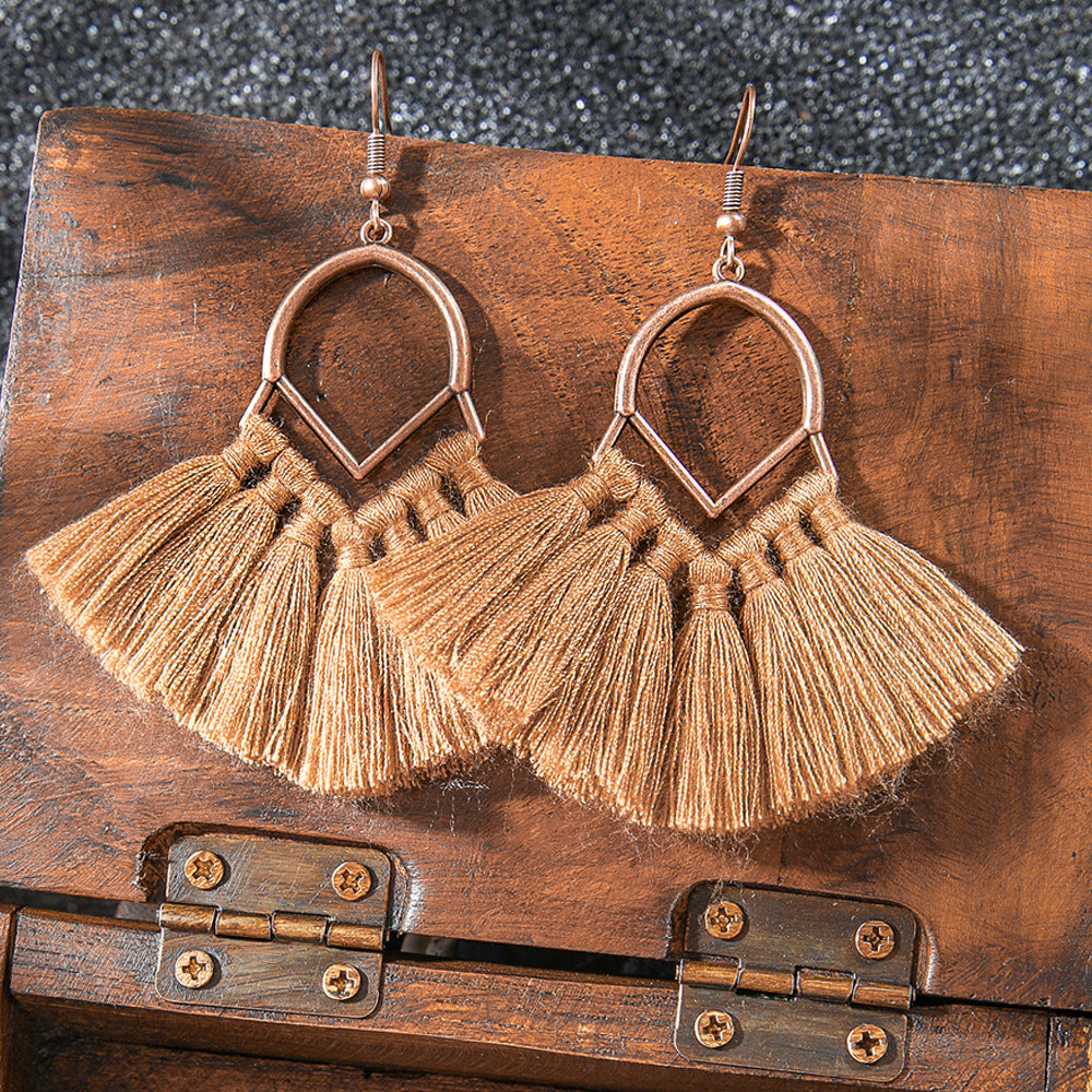 Wholesale Retro Bohemian Ethnic Long Tassel Earrings Zinc Alloy Fashion Accessory