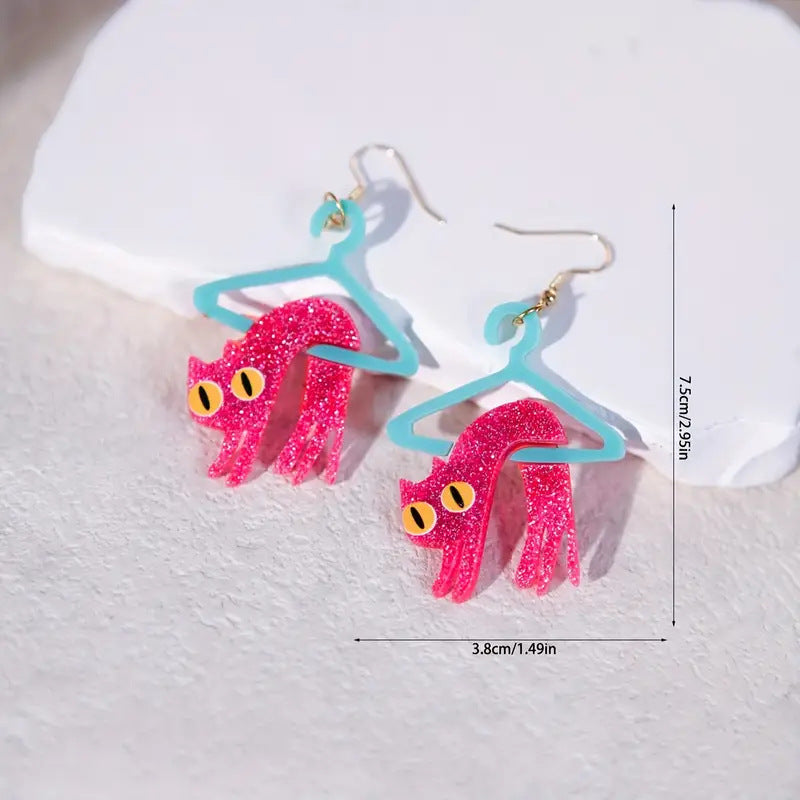 Wholesale Cartoon pink cat with glitter earrings