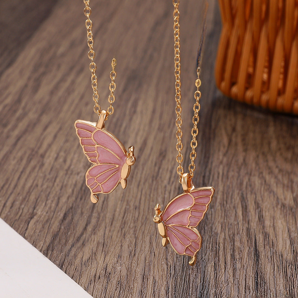 Wholesale  Oil Dripping Butterfly Necklace