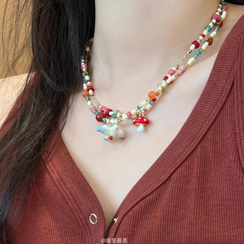 Wholesale  Colorful Natural Stone Rice Beads Necklace