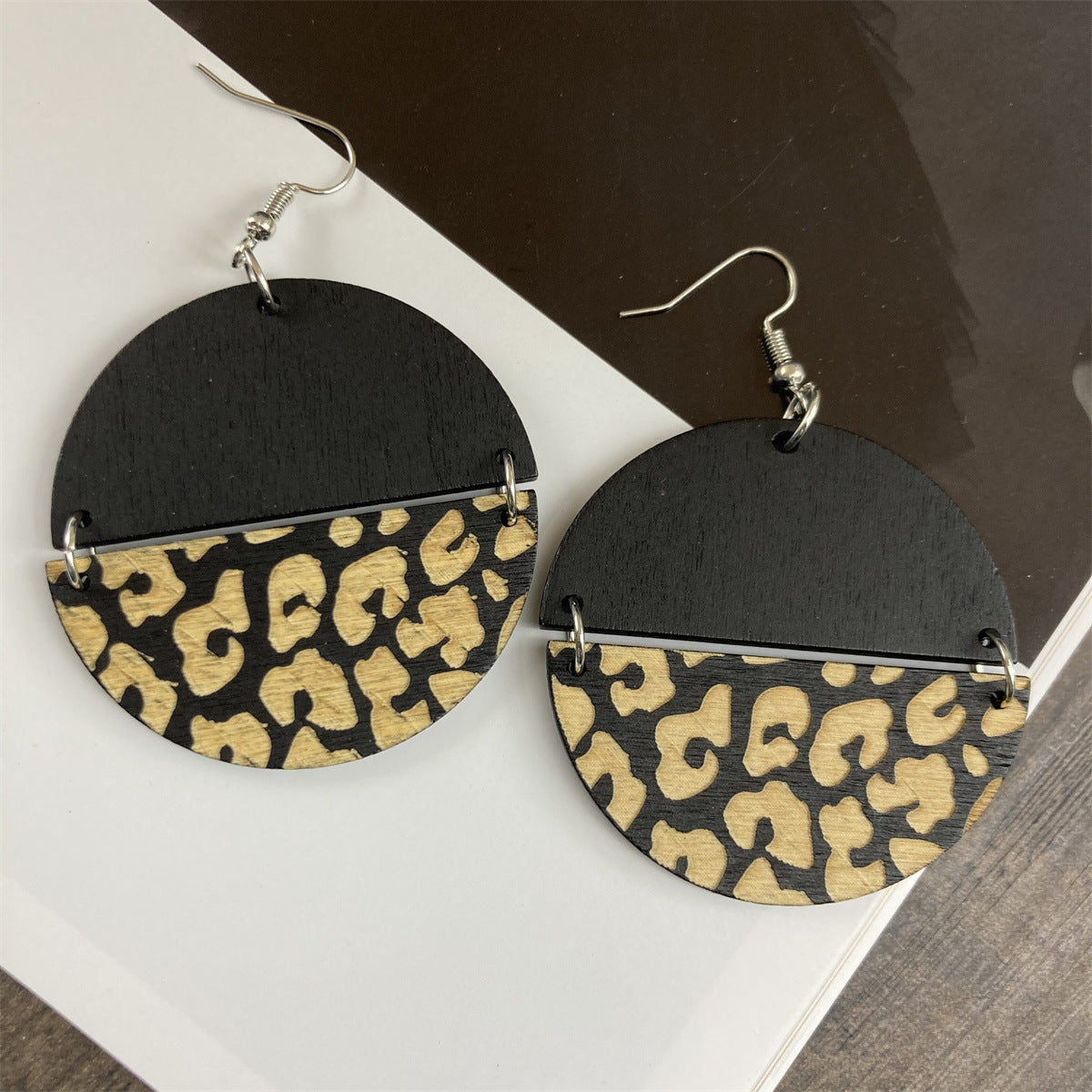 Wholesale Antique Style Retro Round Spliced Wood Earrings ACC-ES-FX046