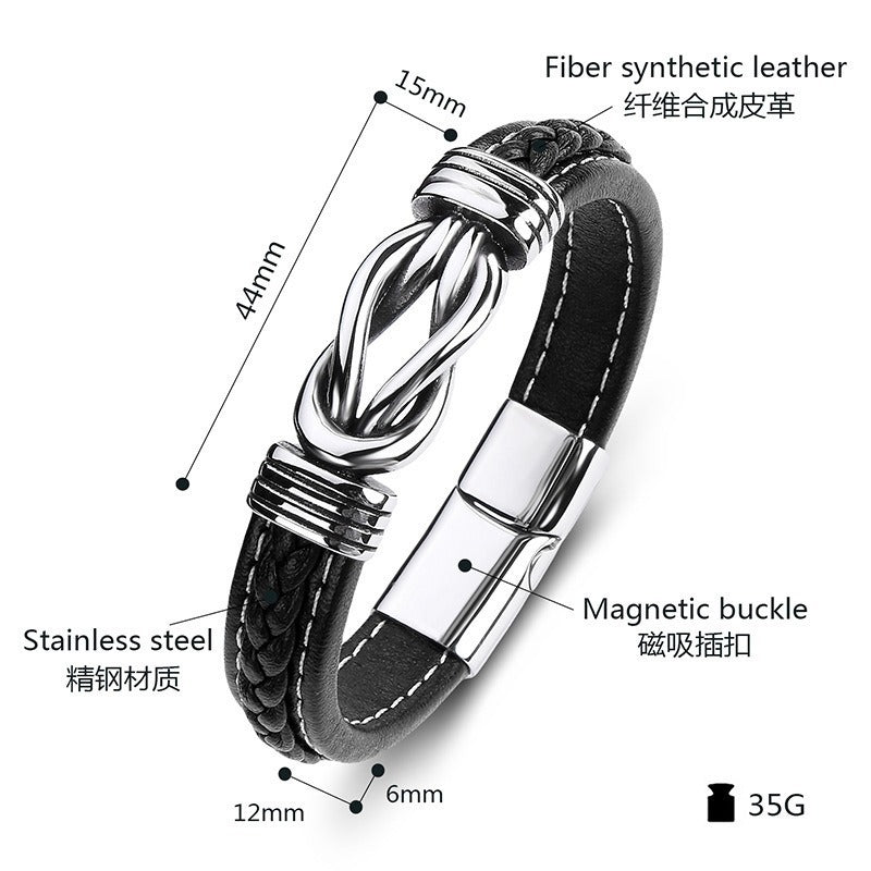 Wholesale Stainless steel  woven leather hand rope punk style alloy 8-character  bracelet