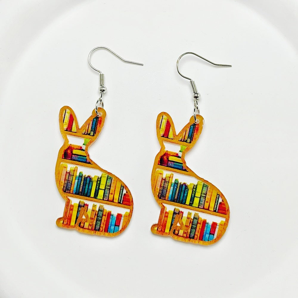 Wholesale Acrylic Teachers Day Earrings Cat Puppy Rabbit Bookshelf Earrings ACC-ES-Qiyu002