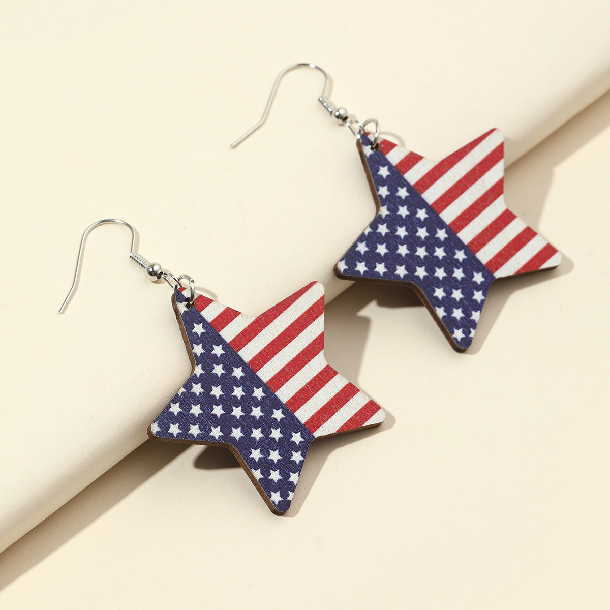 Wholesale  Independence Day US Flag Printing Stars Wooden Personalized Earrings