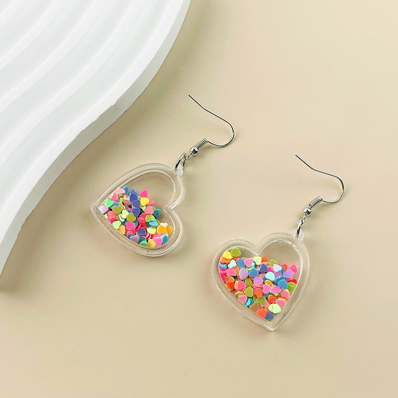 Wholesale  glitter transparent Valentine's Day acrylic love small earrings