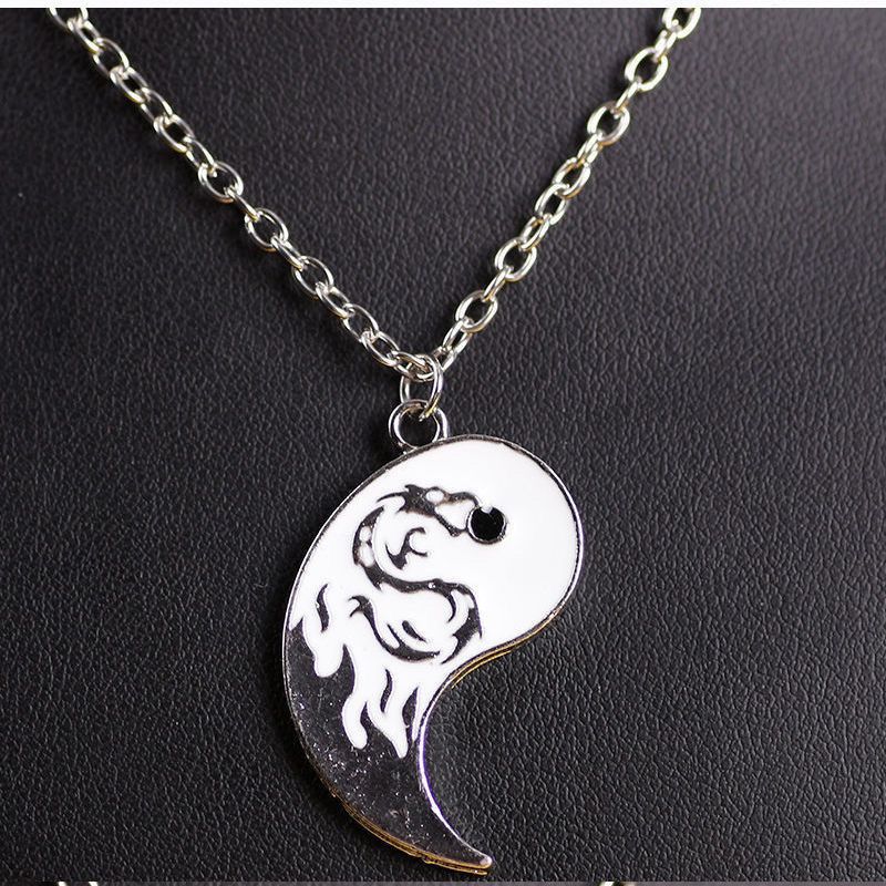 Wholesale Yin Yang Tai Chi Black and White Double Dragon Sweater Necklaces ACC-NE-Hany001
