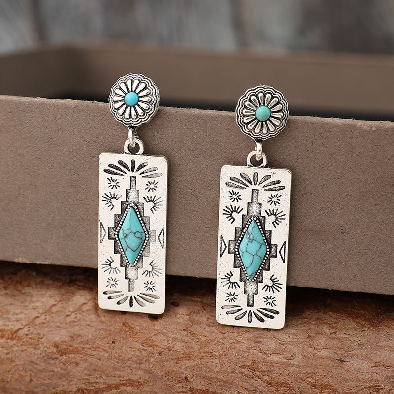 Wholesale Turquoise Alloy Bohemian Melon Flower Patchwork Earrings