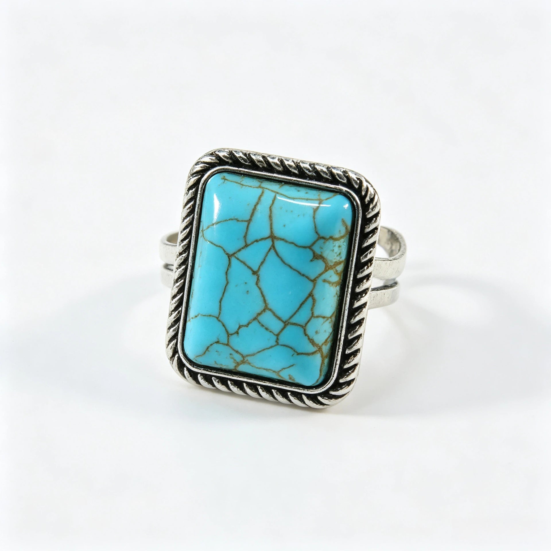 Wholesale Retro Turquoise Jewelry Set Ethnic Style Distressed Earrings Ring Bracelet For Women Gift Resale Accessory